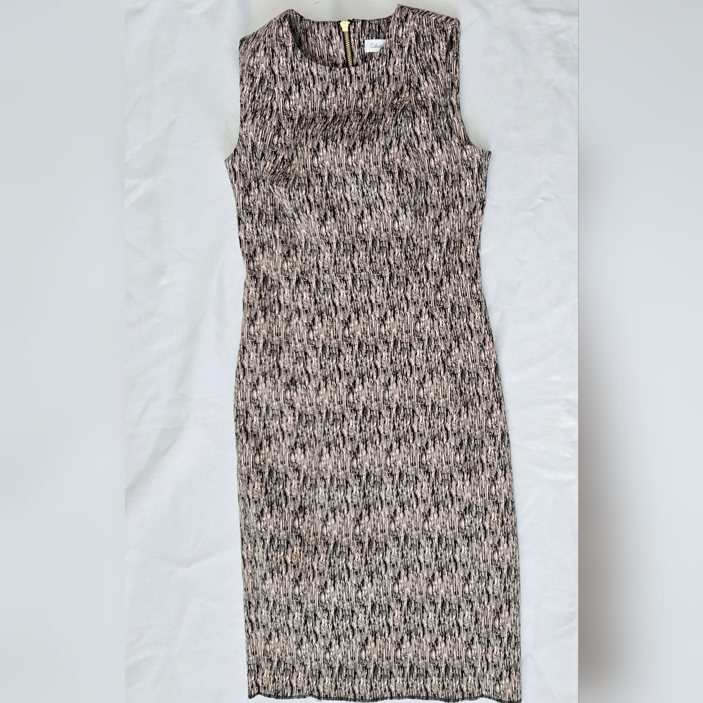 Calvin Klein Black Tan Sheath Dress Women's 6 Sleeveless Crew Neck Career Wear